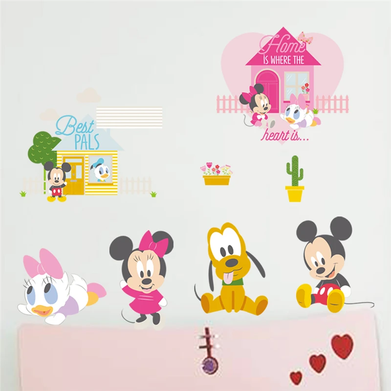 cartoon mickey minnie mouse pluto duck wall stickers for kids rooms home decor disney wall decals pvc mural art diy posters