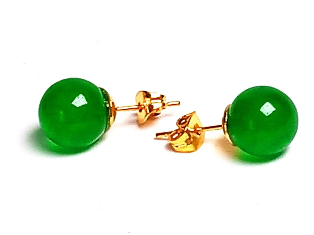 LETSFUN 14K 3D Gold Inlaid Natural Green Jade Ball 10mm Beads Earrings Fine Jewelry Gemstone Earring Female Emerald | Украшения и