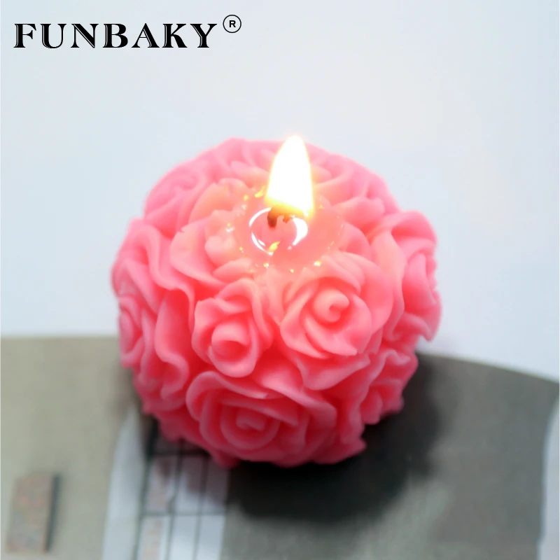 FUNBAKY 3D Роза Свеча форма DIY цветок мяч силиконовые формы для домашнего пчелиного