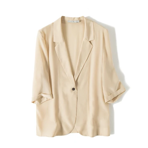 SuyaDream, женские шелковые блейзеры, 100% шелк, одна пуговица, рукав 3/4, однотонные, черные, офисные, женские блейзеры, 2022, весна, лето