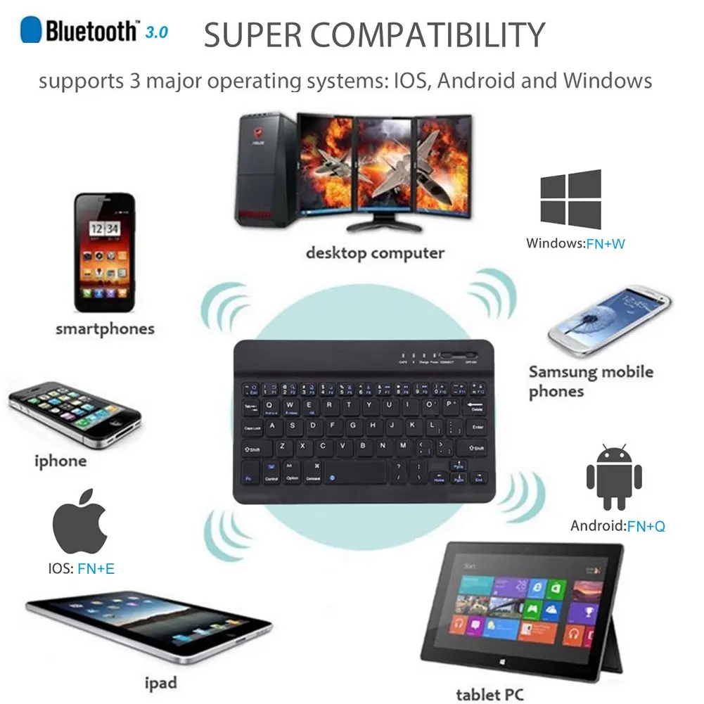 Ультратонкая Беспроводная Bluetooth клавиатура 7/9/10 дюймов 3 0|Клавиатуры| |