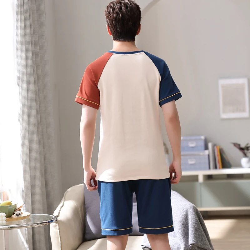 NANJIREN Mens Pajamas Set New Summer Home Casual Short Sleeves O-NECK Shirt Shorts Pajamas Set for Men Cartoon Sleepwear Set