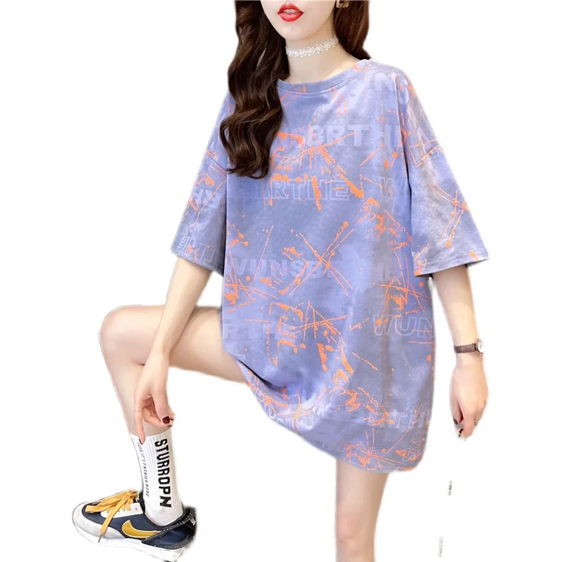 

Houthion Printing Women's T-shirt New Casual Korean O-neck T Shirt Loose Oversized Tshirt Short Sleeves Fashion Crop Top