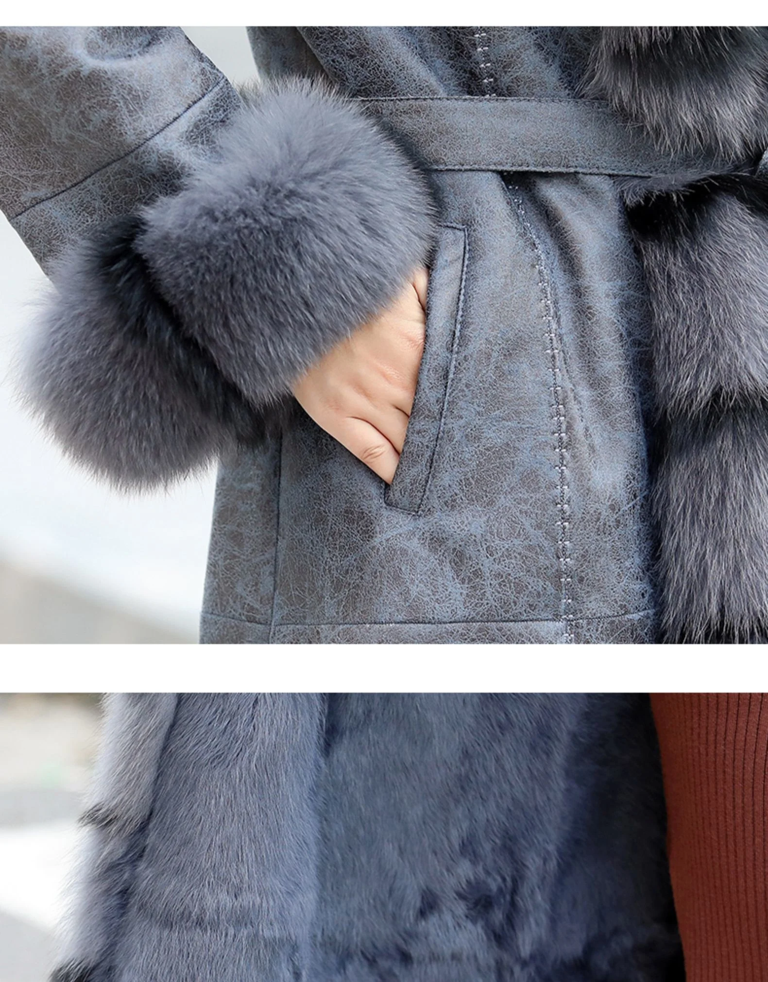 Зимнее пальто из натурального меха Женская длинная замшевая куртка лисьего