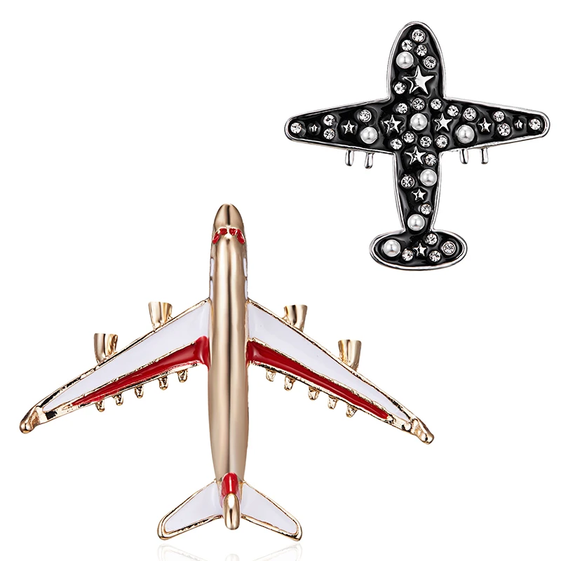 

1PC Alloy Airplane Retro Air Plane Brooches Pins Enamel Rhinestone Pearl Plane Charm Jewelry Party Badge Banquet Aircraft Brooch