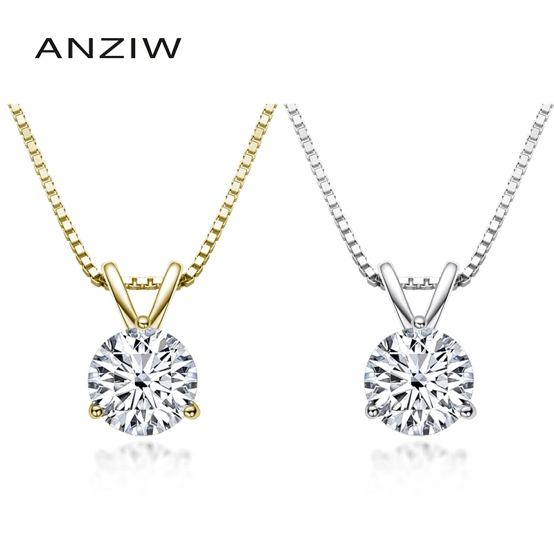 

ANZIW 1 Carat D Color Moissanite Pendant Necklaces For Women 100% 925 Sterling Silver Sparkling Wedding Party Fine Jewelry Gift
