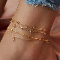 layered cross heart anklet bracelets for women summer beach anklets on foot ankle leg chain 2021 fashion jewerly am6048