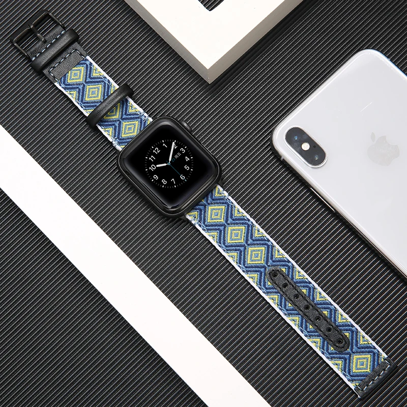Нейлон+ натуральная кожа ремешок для apple watch, ремешок 42 мм, 38 мм, версия apple watch 5/4 44 мм 40 мм, для iwatch, версия 3, 2, 1 браслет аксессуары