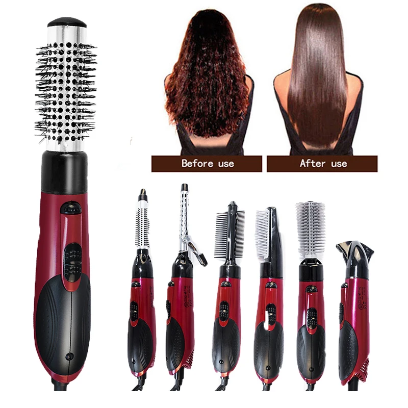 7 in 1 Hair Dryer Brush Styler Salon Styling Tools Negative Ion Straightener&Curly Hair Comb Ceramic Detachable Blow Dryer Brush