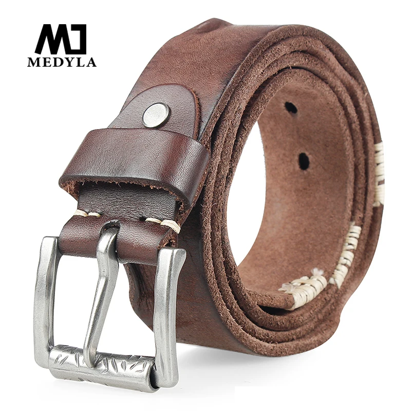 MEDYLA vintage leather belt for men's high-quality tough original leather without interlayer men's leather belt does not fade