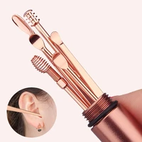 6 pcsset stainless steel spiral ear pick spoon ear wax removal cleaner multifunction portable ear pick with storage bucket