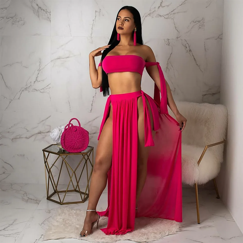 Летний женский пляжный сексуальный топ без бретелей + трусики обмотанный на