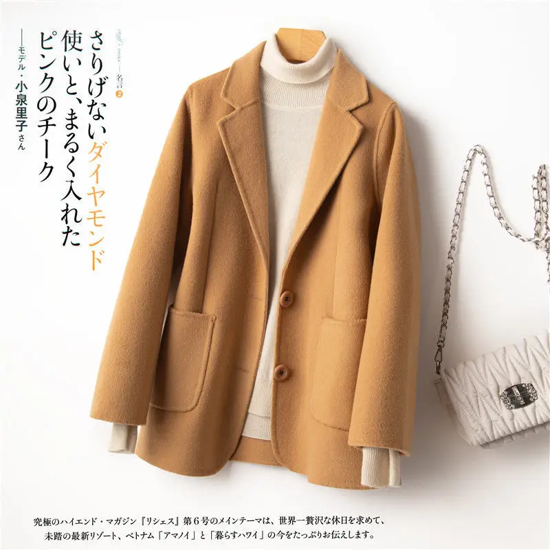 

Autumn Winter Fashion Chic Wool Jackets Women Elegant Single Breasted Loose Outwear Female Solid Color Long Sleeve Coats L738