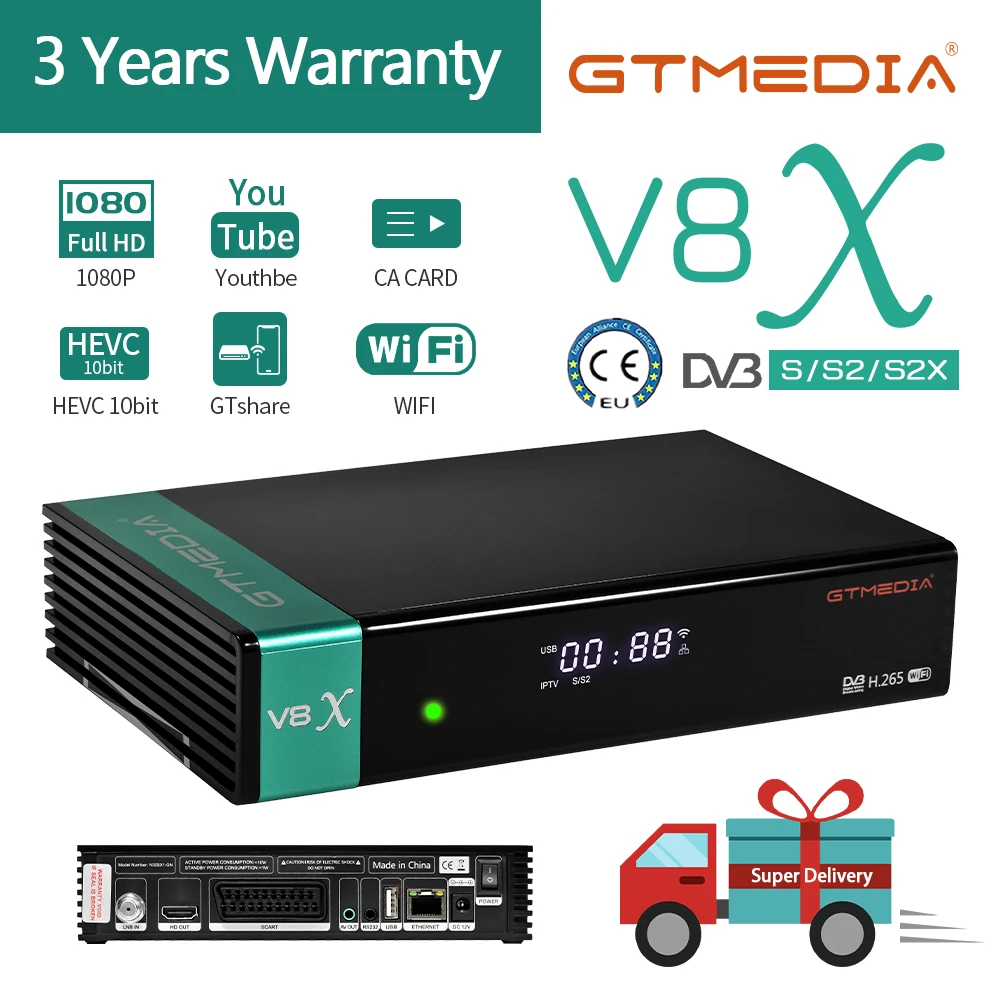 Navio da Espanha Receptor de tv por Satélite Construído em 2.4g Media Dvb-s s2 S2x Receptor Decodificador Suporta ca Cartão M3u Ccam Wifi gt V8x –
