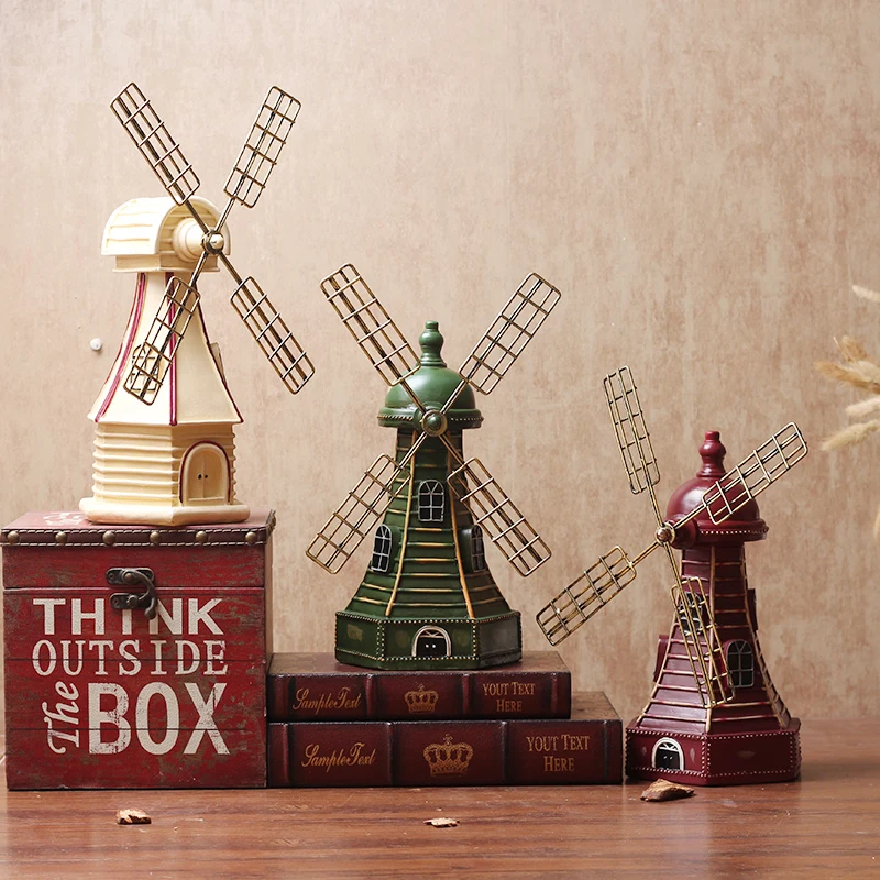 

Retro Dutch windmill rotating model craft ornaments living room TV cabinet wine cabinet decoration creative furnishings
