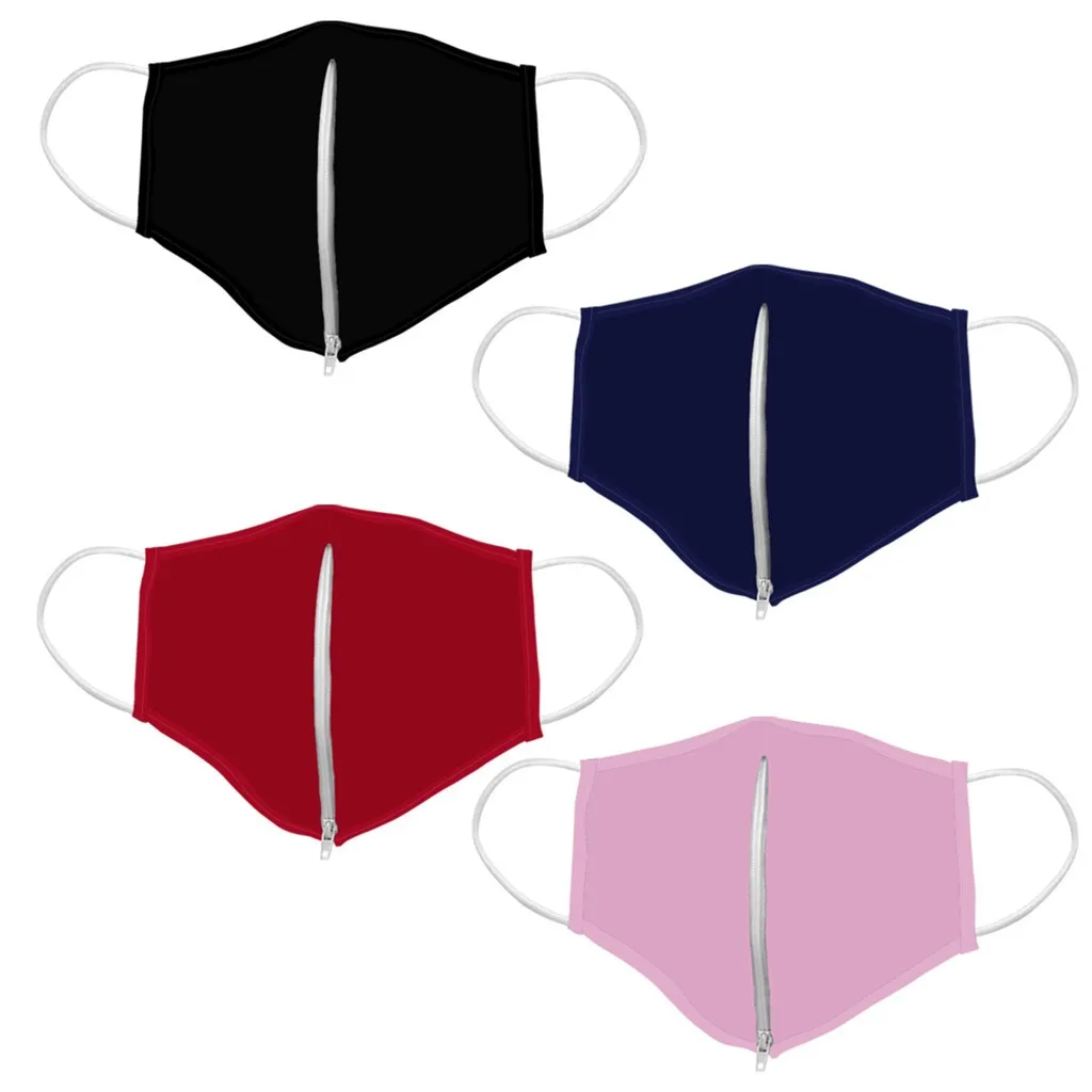 

Solid Color Mouth Mask Washable Protective Mask Men & Women Reusable Zipper Mask Easy To Drink Masque Mascarilla Navidad Nios