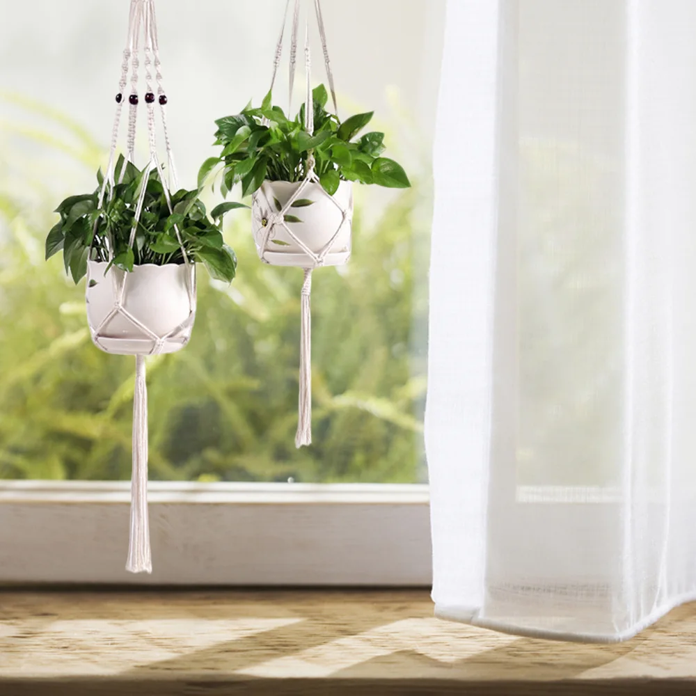 

5pcs Plant Flower Pot Hanger Net Bag Hand Knitting Hanging Cotton Rope Basket