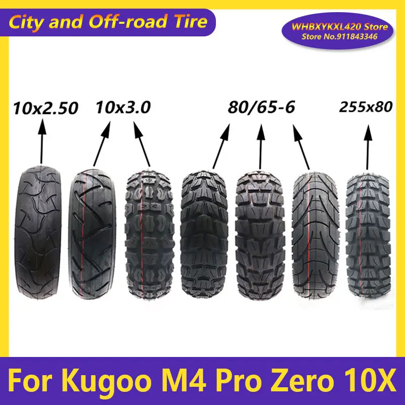

For Speedual Grace Zero 10X Kugoo M4 Pro Tire 10x3 Inch Off-Road Inner Outer Tire 255x80 Tire Electric Scooter 80/65-6 10X2.50