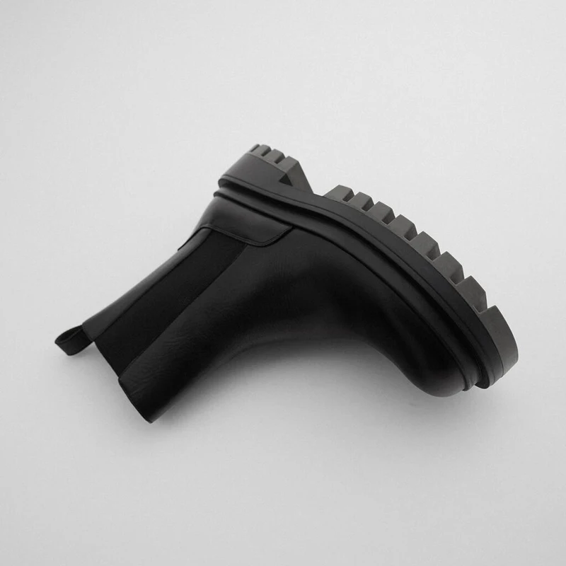 

2020 New ZA Ankle Boots Chunky Motocycle Boots For Women Round Toe Slip-on Chelsea Boots Square Mid Heel Soid Winter Shoes Women