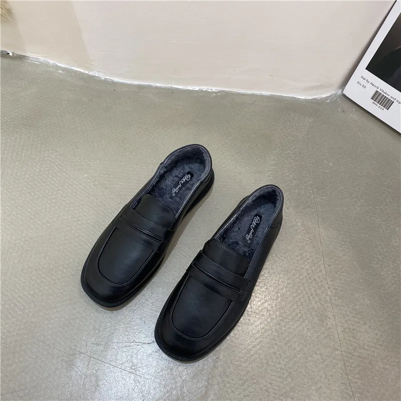 

Moccasin Shoes Loafers With Fur Autumn Casual Female Sneakers Slip-on Oxfords Women's British Style Round Toe Moccasins New Fall