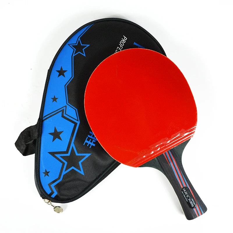 

HUIESON 1Pcs Carbon Fiber Table Tennis Racket Blade Double Face Pimples-in Rubber Long Short Handle Table Tennis Bat with Cover