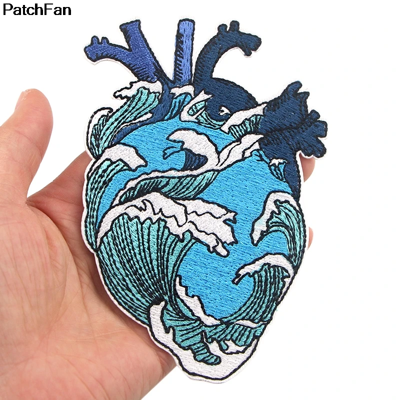 Patchfan сердце форма орган большая волна Kanagawa аппликация нашивки наклейки Швейные