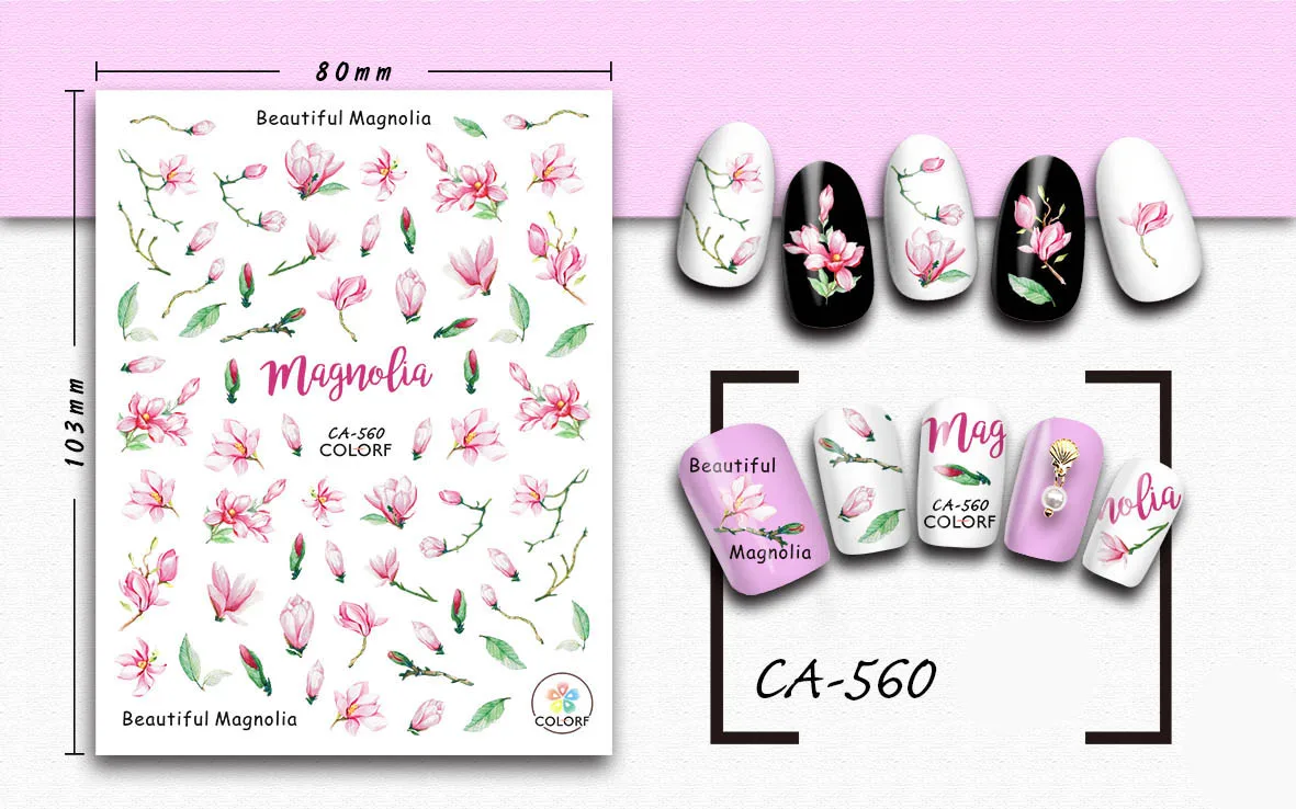 

Beautiful Magnolia 3D Nail Stickers Red Pink Bud Petals Manicure Sliders Foils Magnolia Flowers Nail Art Decorations Decals
