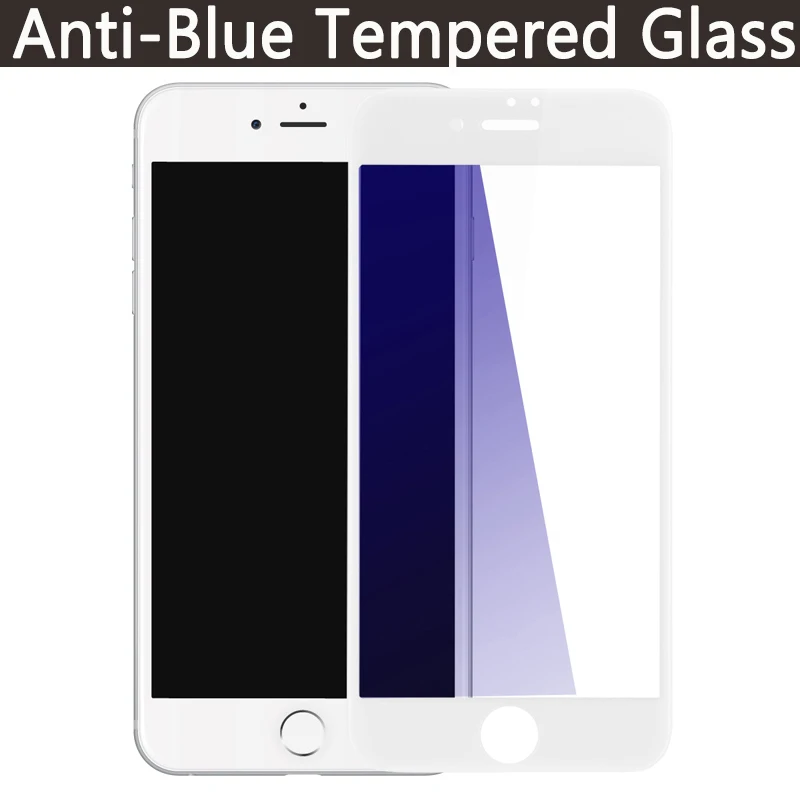 Anti Blue White Закаленное стекло Baseus для iPhone 8 8 Plus, ультратонкое защитное стекло 9H для iPhone 7, 7 Plus, пленка с полным покрытием - Цвет: Anti Blue White