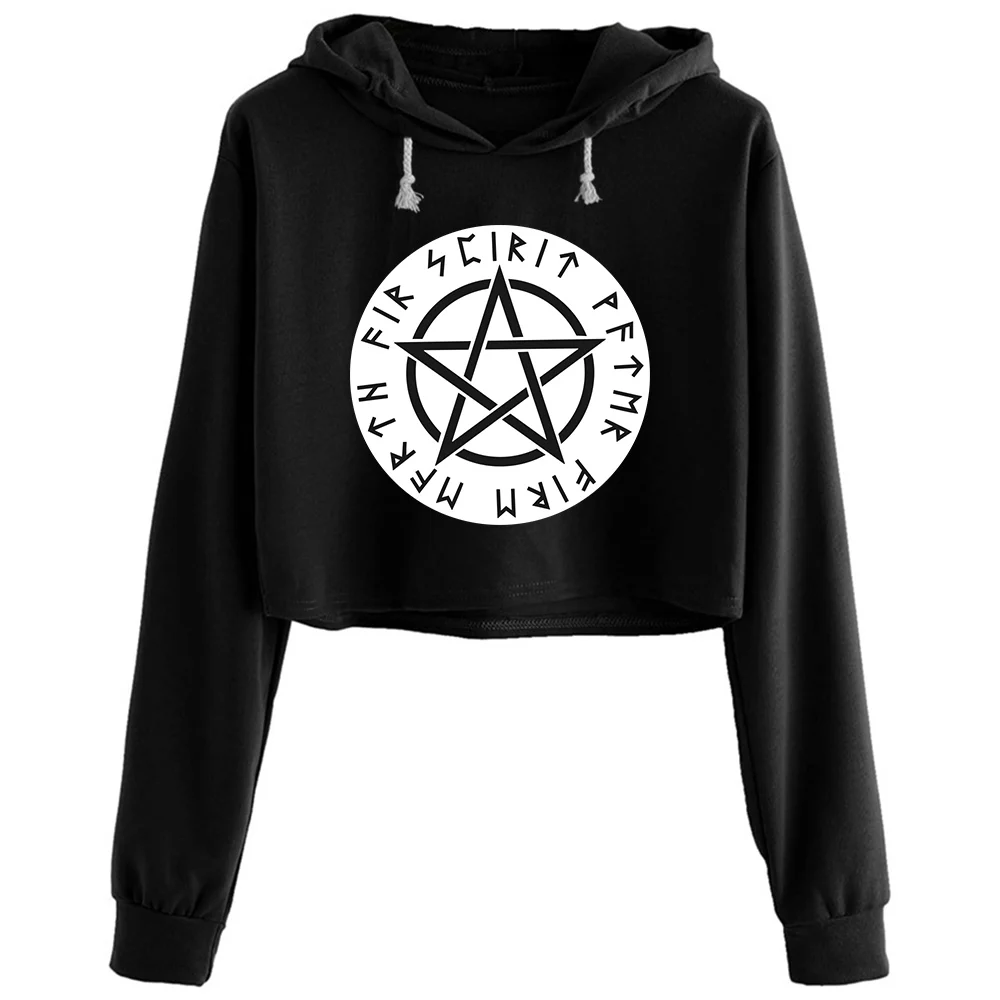

Pentagram Crop Hoodies Women Emo Aesthetic Kpop Korean Pullover For Girls