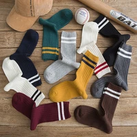 solid colors medium loose socks high school girls harajuku socks needles knitting striped cotton socks for women