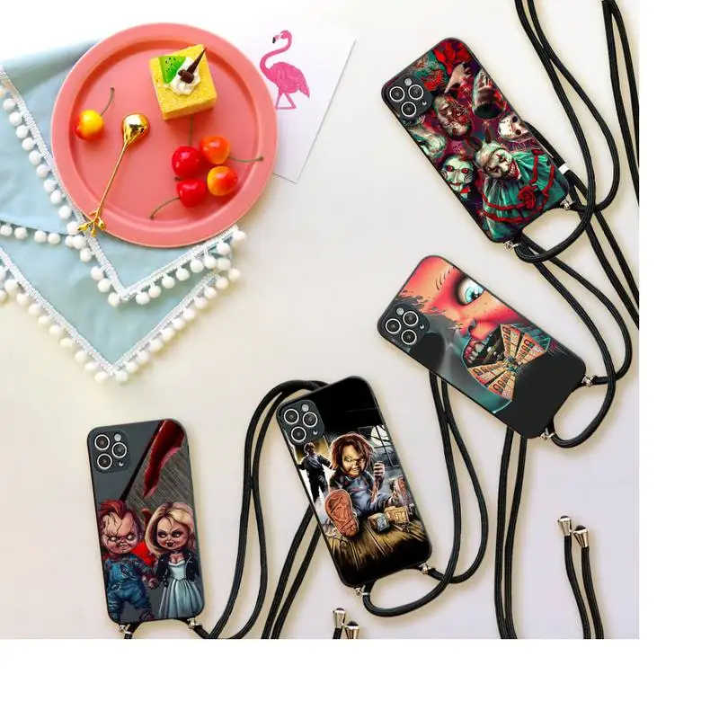 

Horror Movie CHUCKY Phone Case For iPhone 7 8 11 12 X XS XR MINI Pro Max Plus Strap Cord Chain Lanyard soft