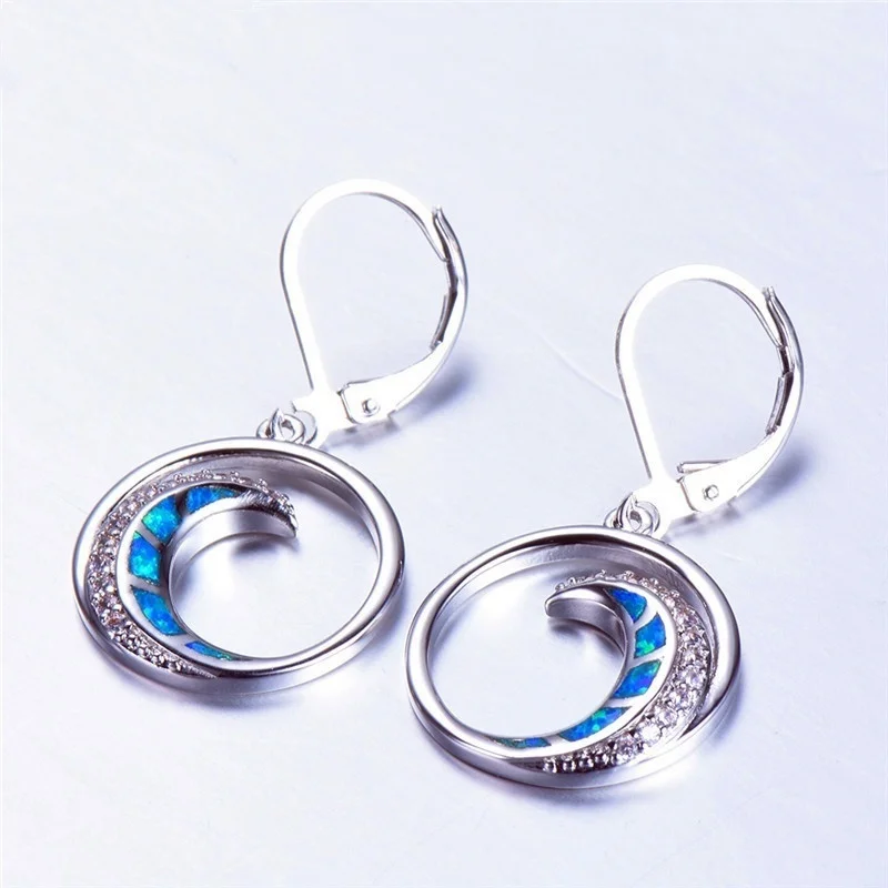 

Fashion Fire Opal Moon Earrings Bridal Engagement Jewelry Popular Rainbow Strap Double Earrings Accessories Valentine's Day Gift