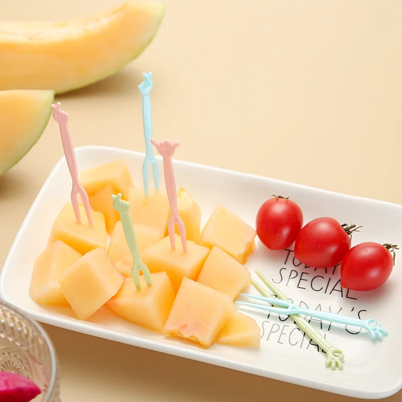 

Fruit fork set fruit sign disposable plastic two teeth household eating fruit cake dessert fork dessert small fork tool