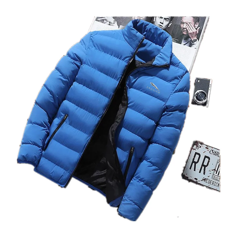 

Jaguar 2021 Winter New Men's Solid Color Parka Coat Stand-Up Collar Warmth Thick Windproof Casual Coat Men +2