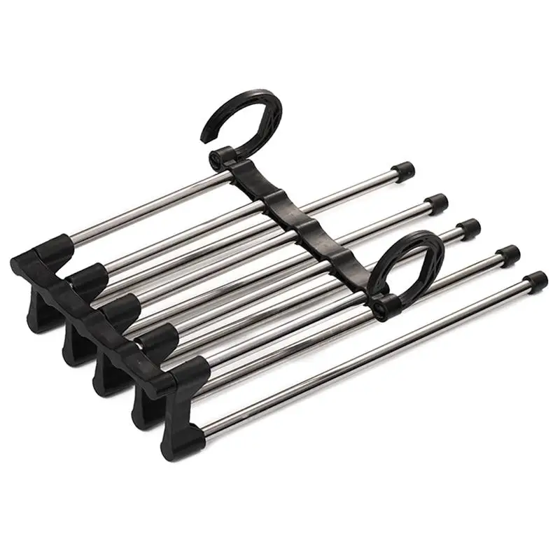 1 Set Of Clothes Hanger Stainless Steel Multifunction Five In One Pants Hanger Coat Hanger Clothes Rack For Indoor Home Travel