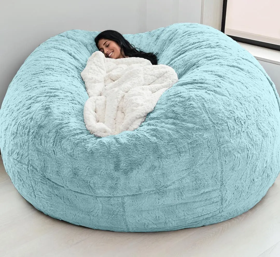 Dropshipping Giant Fluffy Fur Bean Bag Bed Slipcover Case Floor Seat Couch Futon Lazy Sofa Recliner Pouf images - 6