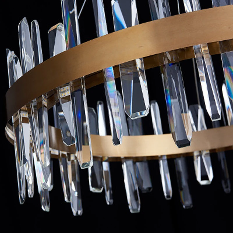 

Luxury Plated Gold Metal Lustre K9 Crystal Led Pendant Lights E14 Luminarias Dining Room Straight Pendant Lamp Lighting Fixtures