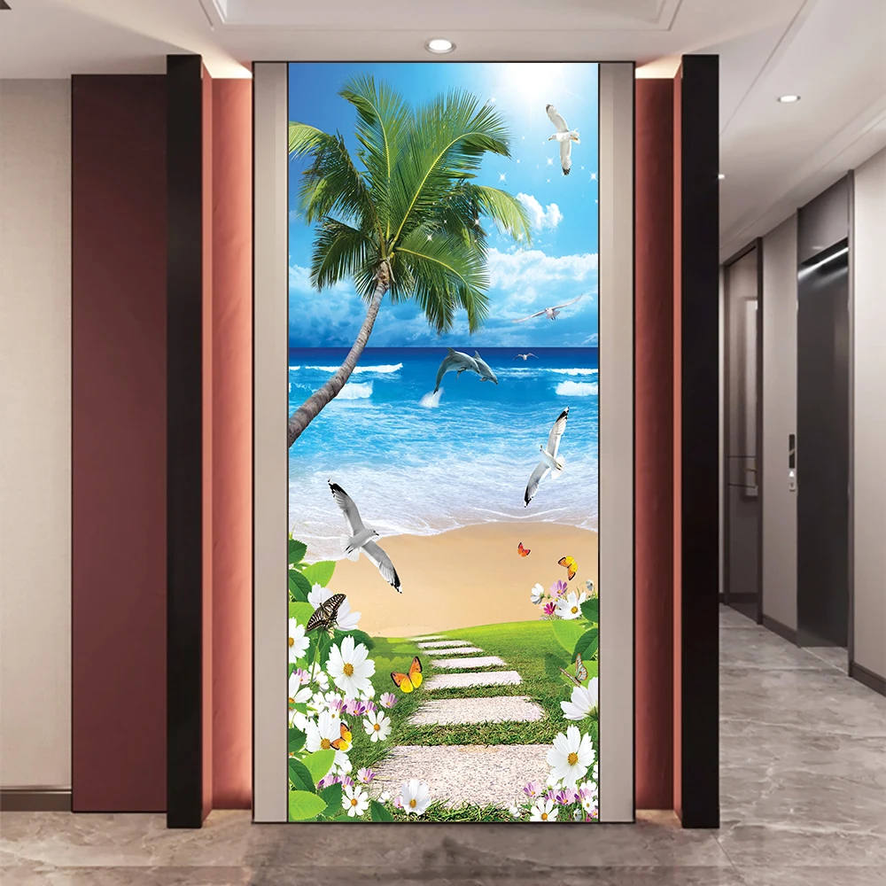 

Coconut Beach Sea View DIY Door Wall Stickers Home Decor Living Room Bedroom Porch Art Mural Removable Self-adhesive Wallpaper