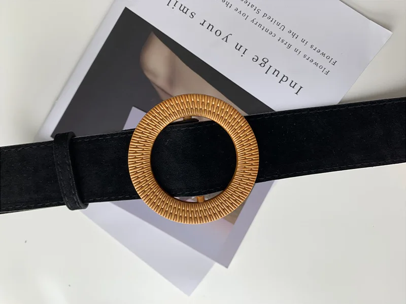 

Women's Wide Belt Suede Fashion All-Match round Buckle Match with Coat Skirt Belt Women's Sweater Black Waist Seal