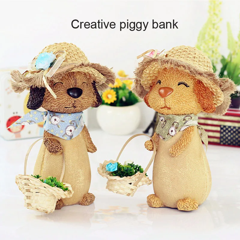 

Cartoon Puppy Carrying A Flower Basket Piggy Bank Creative Piggy Bank Home Gift Decoration Cash Box Coin Storage Box