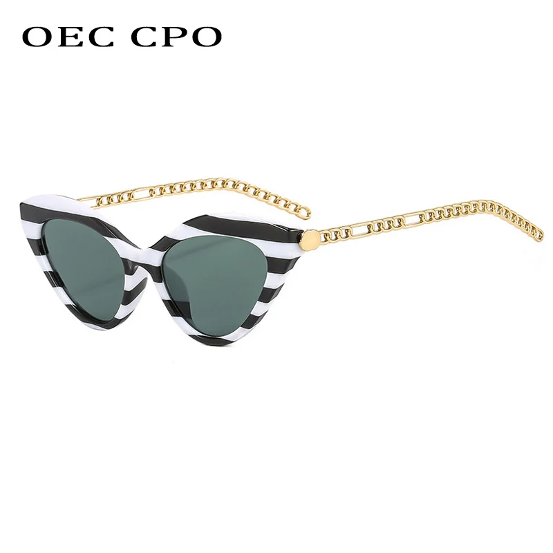 

OEC CPO New Ladies Cat eye Sunglasses Fashion Metal Chain Decorate Sun Glasses Women Classic Printed Eyewear Gafas De Sol O1267