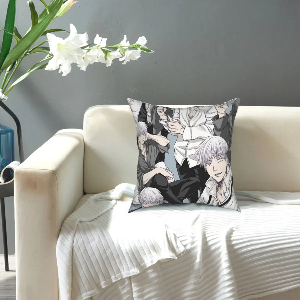 

Gojo Satoru Japanese Manga-Jujutsu Kaisen Square Pillow Case Polyester Decorative Pillow Casual Cushion Covers