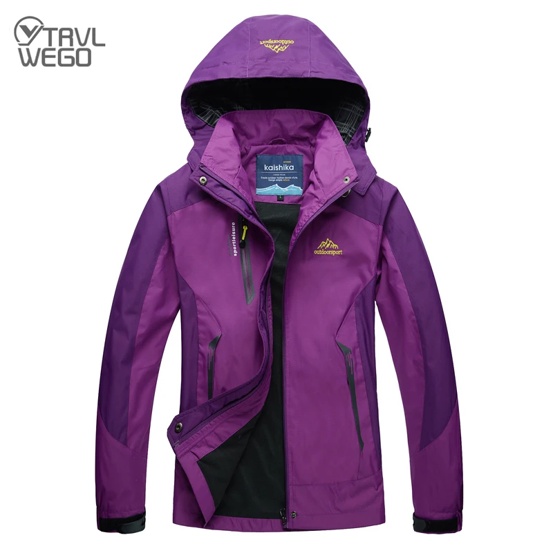 

TRVLWEGO Camping Hiking Jacket Women Autumn Outdoor Sports Coats Climbing Trekking Windbreaker Travel Waterproof Purple Rosy