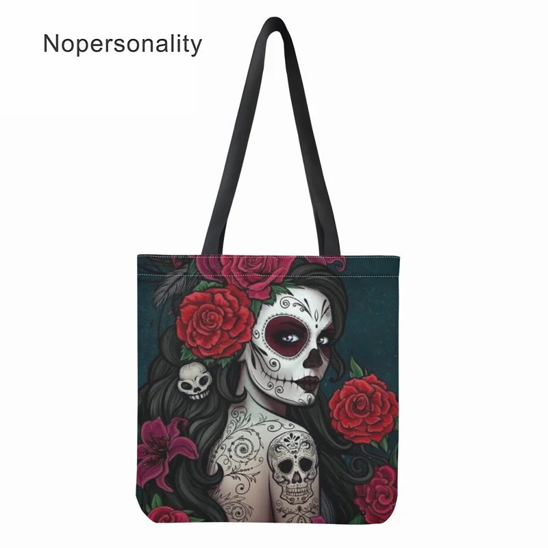 

Nopersonality Gothic Girls Ladies Casual Shopping Bags Eco Recyclable Sundries Storage New Shopper Bag Female Canvas Tote Bag