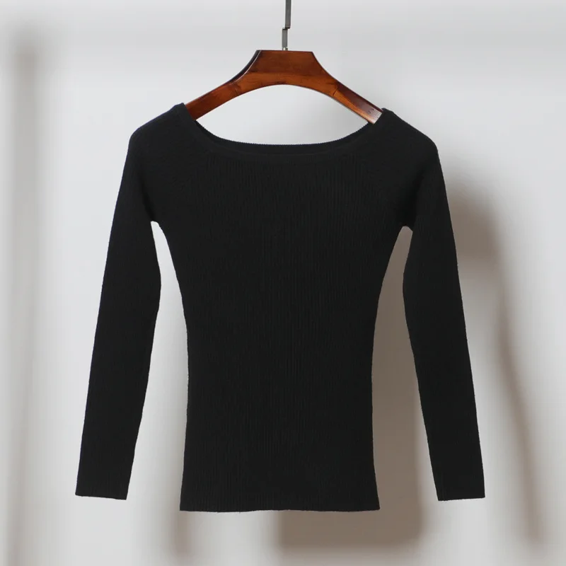 Women Long Sleeve Sweater Slash Neck Pullover 2020 New Spring Casual Solid Off the Shoulder Slim Knitted Female Tops | Женская одежда