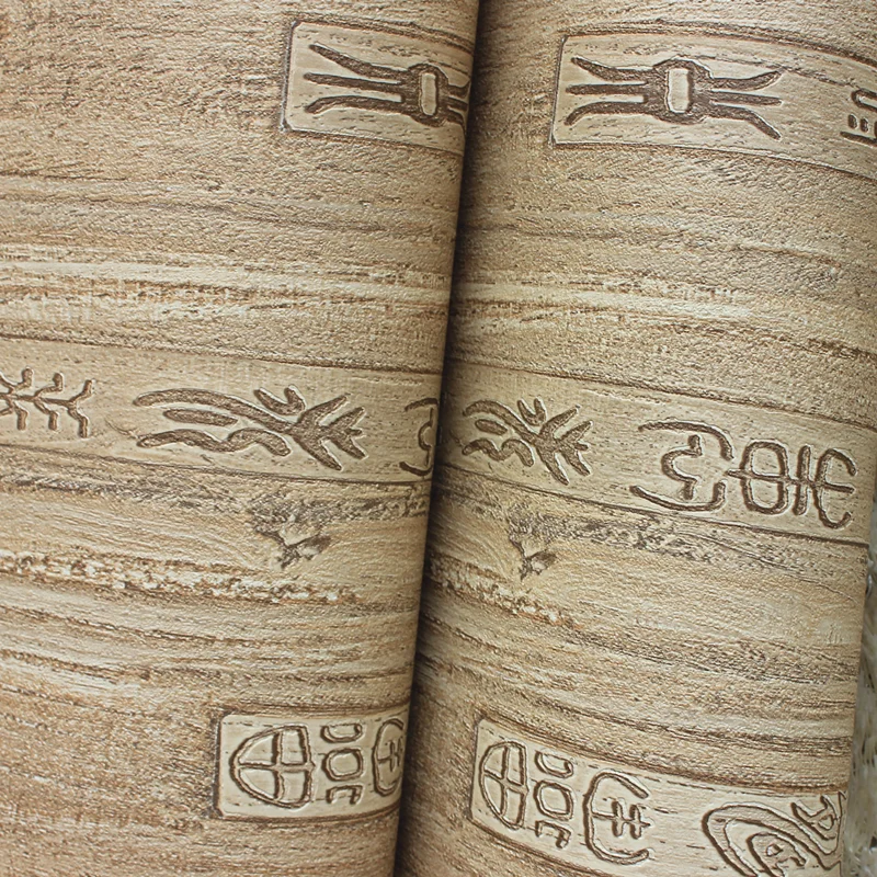 

Sale Thickened Deep Embossed Chinese Oracle Wallpaper 3d Light Wood Yellow Study Living Room Tea House Club Box Wall Paper