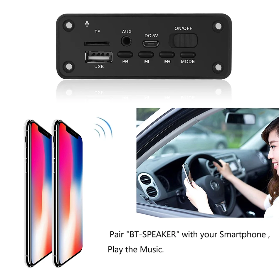 2*3W Amplifier DC 5V MP3 WMA Wireless Bluetooth 5.0 Decoder Board Audio Module USB FM TF Record Radio AUX input For Car | Автомобили и