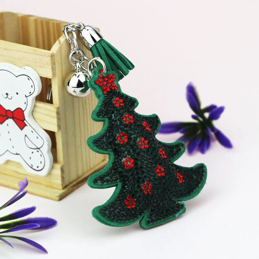 Милая цепочка для ключей с рождественской елкой кожаная кристальная подвеска