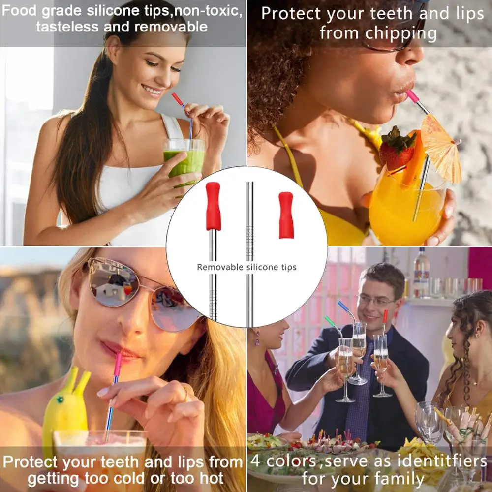 

Stainless Steel Straight Bent Drinking Straw with Cleaner Brush Reusable Metal Straws Milk Drinkware Bar Party Accessories