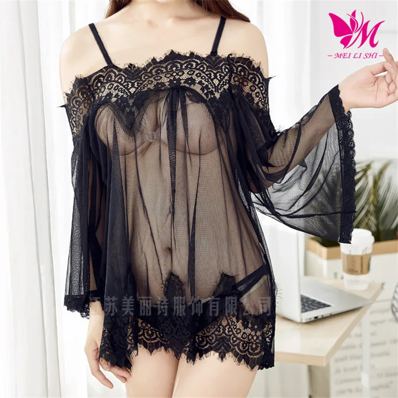 

Women Sexy Nightdress Sling Dress Sleepwear Sexy Lingerie Lace Macrame See-Through Nightdress Ladies Temptation Sleepwear